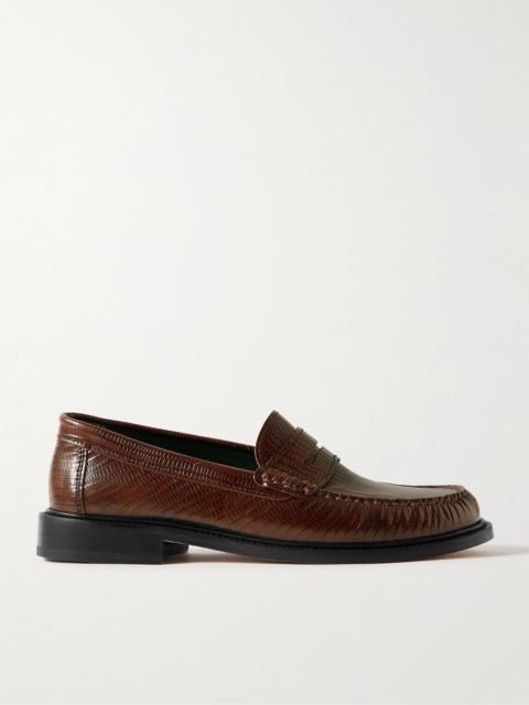 Yardee Lizard-Effect Leather Penny Loafers Brown
