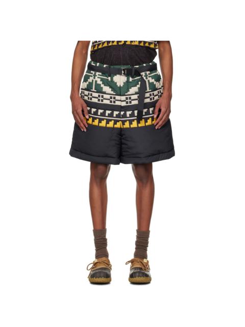 Black & Green Knit Pattern Quilted Shorts