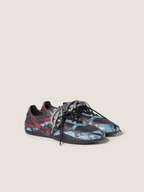 Gymnasium technical fabric and python-print Ayers leather sneakers