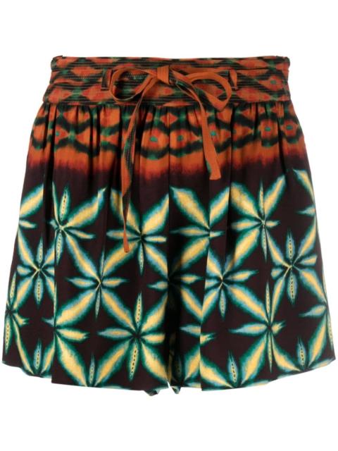 Olivinite abstract-patterned shorts