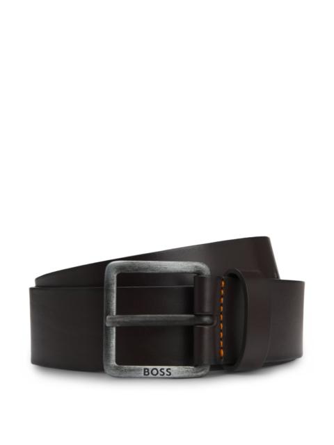LEATHER BELT WITH LOGO BUCKLE
