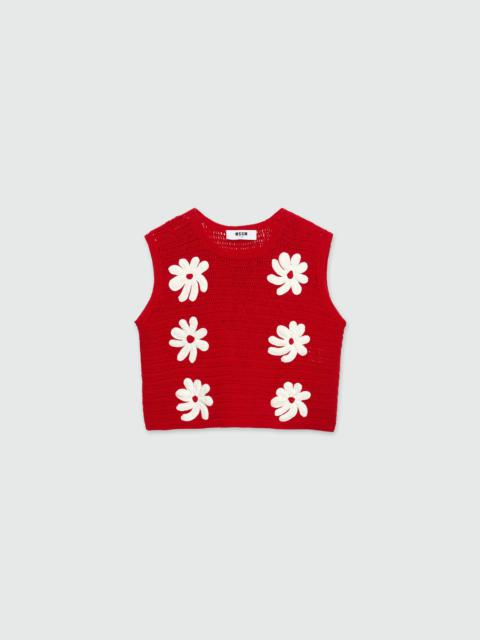 Floral patterned crochet knit top