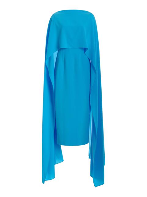Elina Cape-Detailed Bonded Crepe Maxi Dress blue