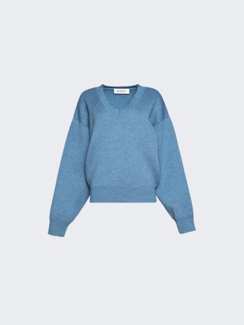 V-neck Knitted Jumper Denim Blue Melange