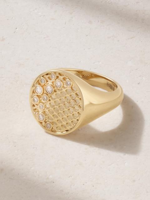 Oval Fishnet 14-karat Diamond Signet Ring