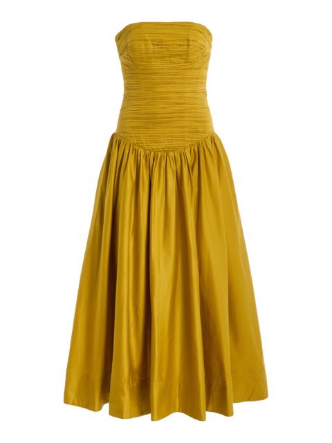 Marigold Ruched Cotton Midi Dress yellow