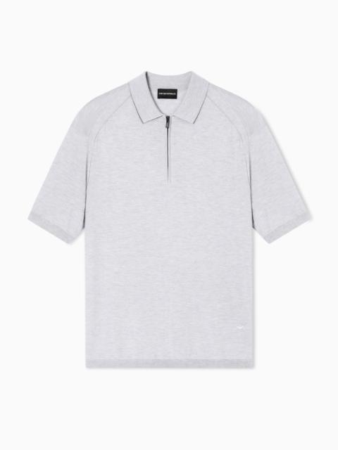 ASV PLAIN-KNIT JUMPER WITH POLO-SHIRT COLLAR, IN A WOOL AND LYOCELL BLEND