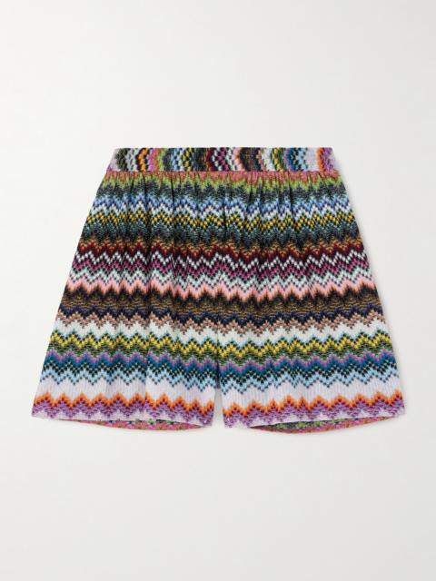 Striped Metallic Crochet-knit Shorts