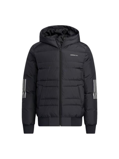 adidas neo M Dwn 3S Puf Jk Metallic Sports hooded down Jacket Black H45283
