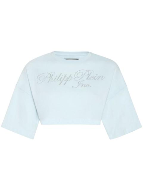 crystal-embellished logo-print cropped T-shirt