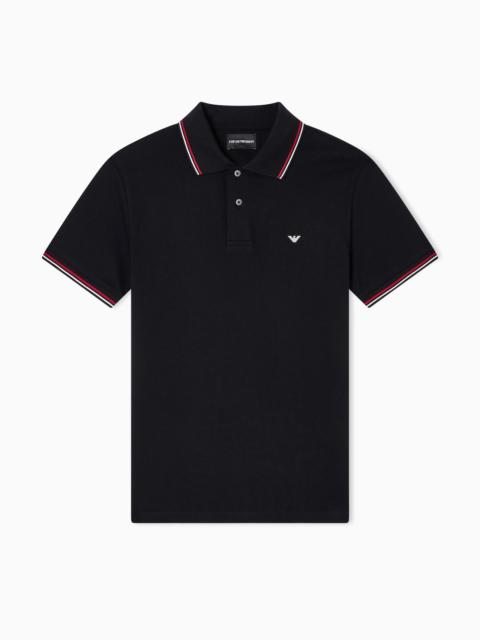 Slim-fit stretch piqué polo shirt with micro eagle