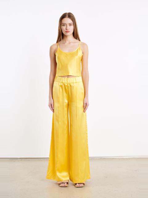 YELLOW SILK WIDE LEG PINTUCK PANTS