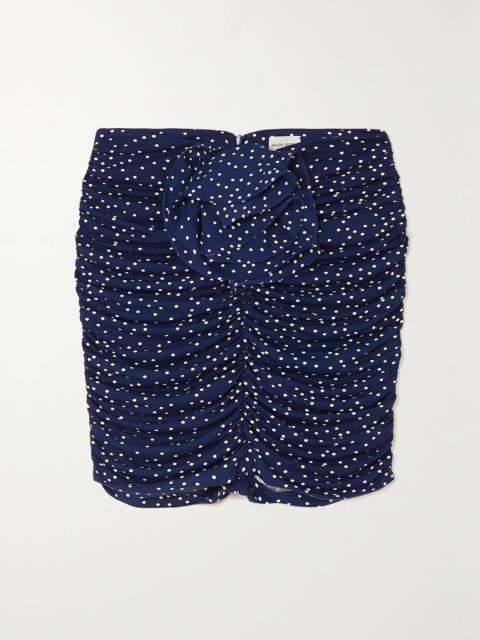 Embellished Ruched Polka-dot Stretch-jersey Mini Skirt