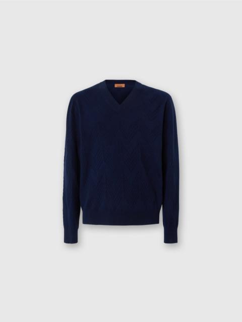 Tonal cashmere V-neck and zigzag pullover