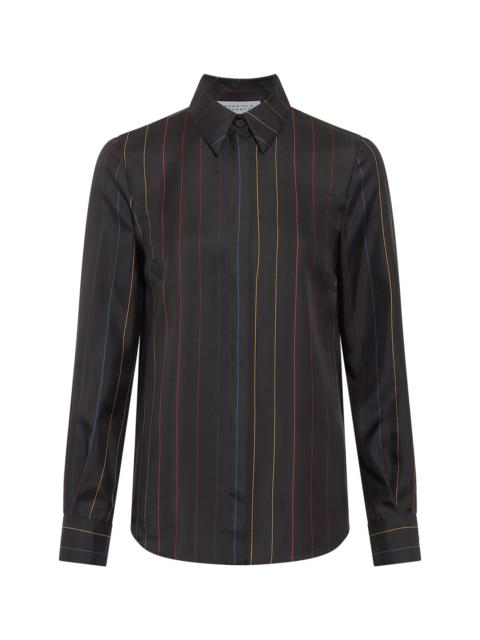 Henri Blouse in Charcoal Multi Pinstripe Silk Twill
