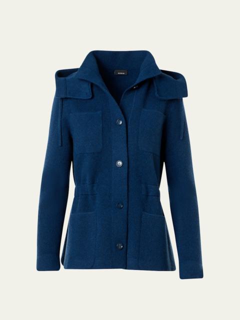 Cashmere Pique Knit Jacket With Detachable-Hood