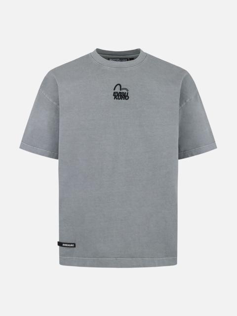 Seagull and Logo Embroidery Oversized Garment Dye T-Shirt