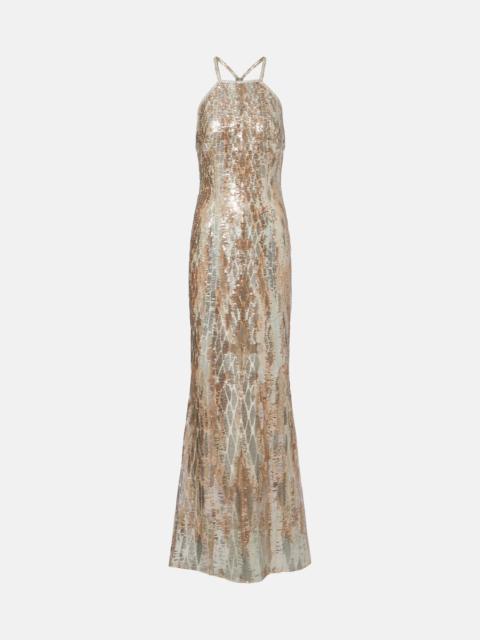 Sequined silk-blend gown