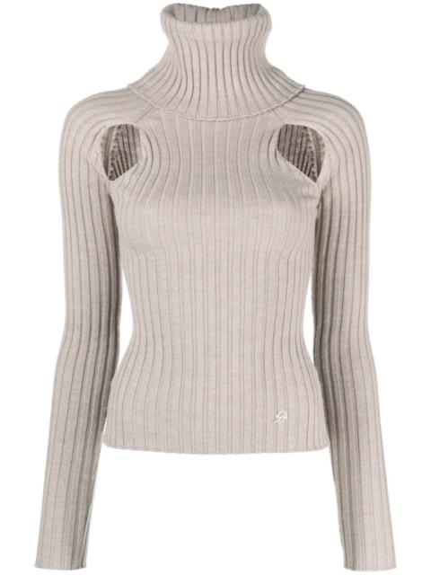 cut-out ribbed-knit wool jumper