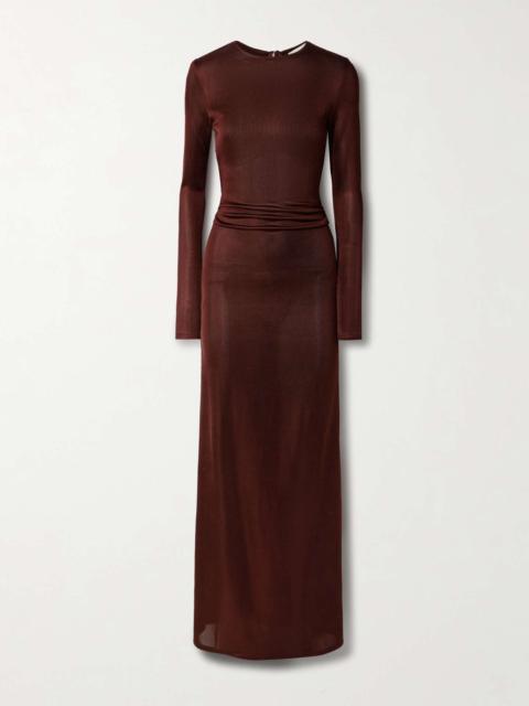 Luella gathered stretch-knit maxi dress Burgundy