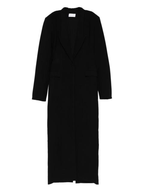 peak-lapel maxi coat dress