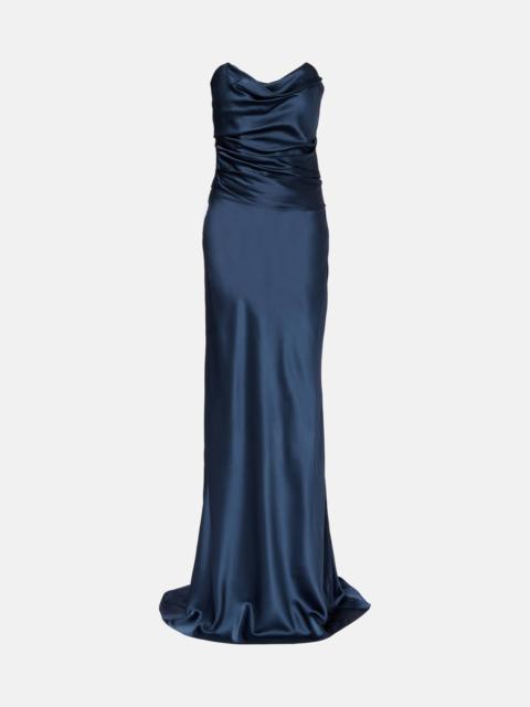 Ruched strapless silk satin corset dress