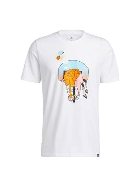 Men's adidas Cartoon Printing Basketball Sports Short Sleeve White T-Shirt HS4329