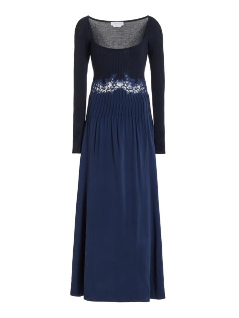Prior Lace Dress in Navy Silk Crepe