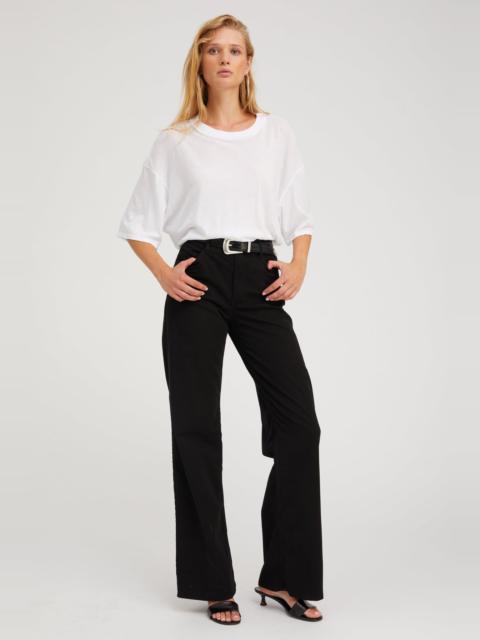 BLACK MID-RISE WIDE LEG TWILL PANT