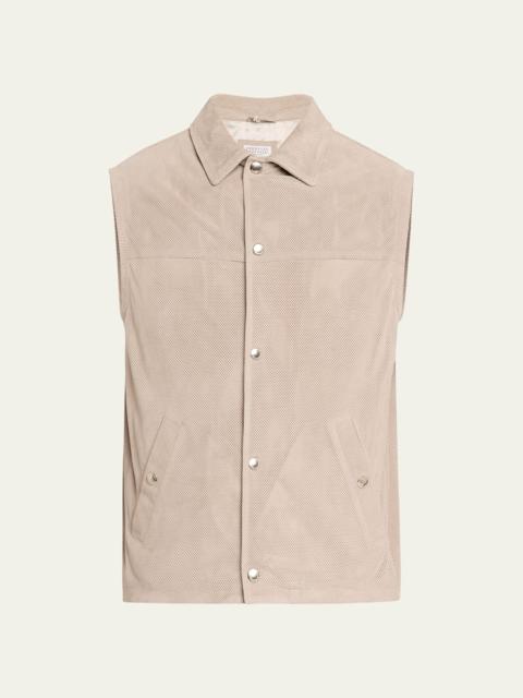 Men's Perforated Suede Snap-Front Vest