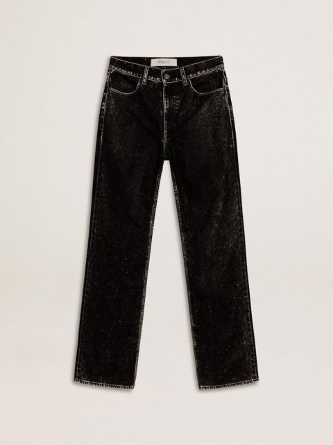 Women's black jeans with a velvet-like wash effect