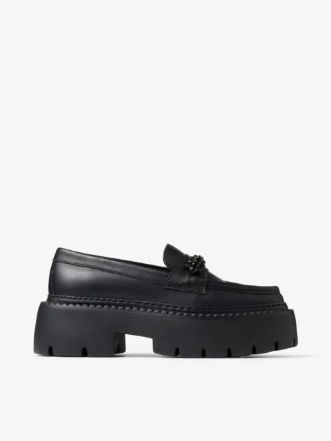 Bryer Loafer Flat
Black Box Calf Leather Loafers with Crystal Embellishment