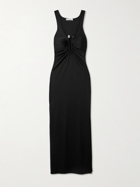 Crystal-embellished Ruched Stretch-jersey Maxi Dress
