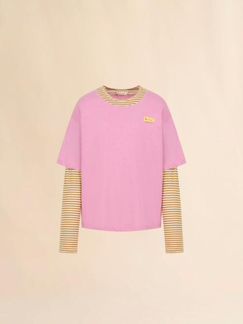 PINK AND MUSTARD LAYERED COTTON T-SHIRT