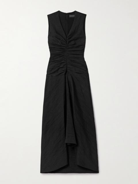 The Finley Ruched Linen-blend Midi Dress