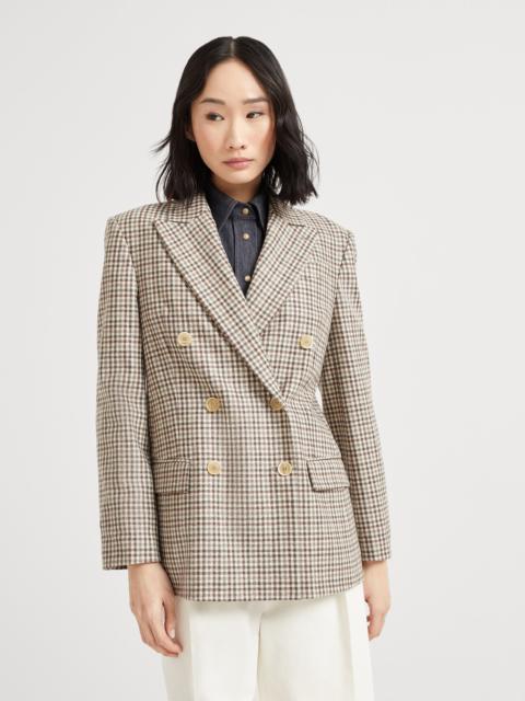 Virgin wool checked flannel blazer with monili