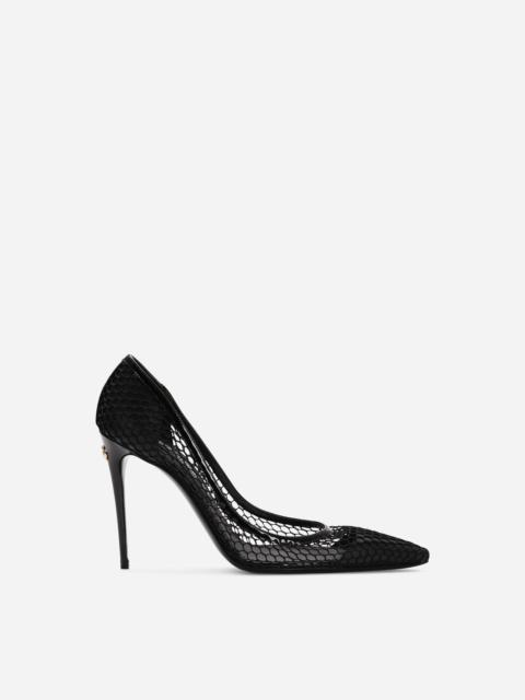 Mesh and patent leather pumps