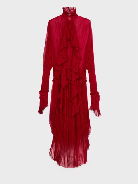 LONG PLEATED SILK CHIFFON DRESS WITH SPLIT