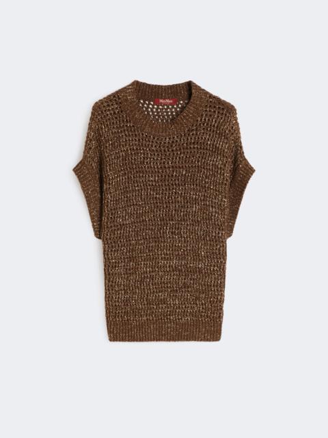 Sequin-adorned mesh-knit cotton sweater - HAZELNUT BROWN