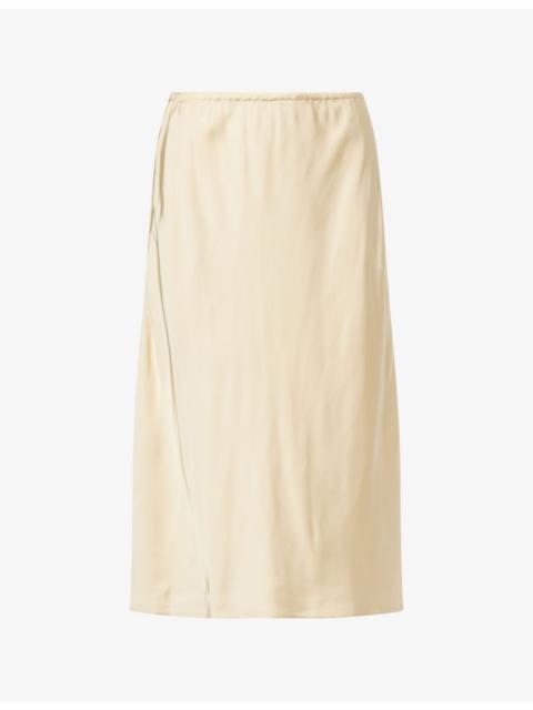 Pull-On Satin Midi Slip Skirt