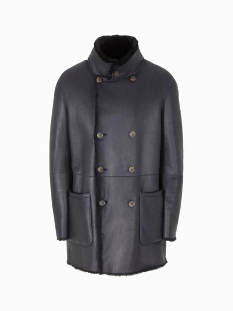 Reversible, double-breasted sheepskin pea coat