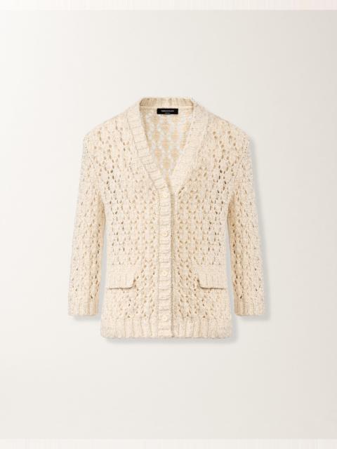 Cotton tape cardigan with sequins