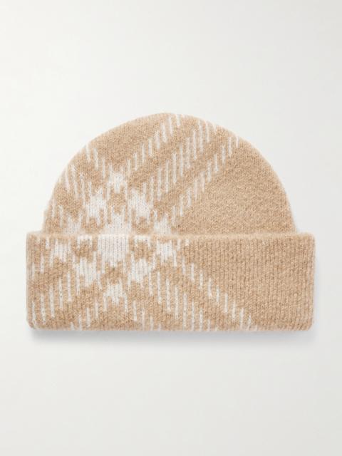Checked Mohair-blend Beanie