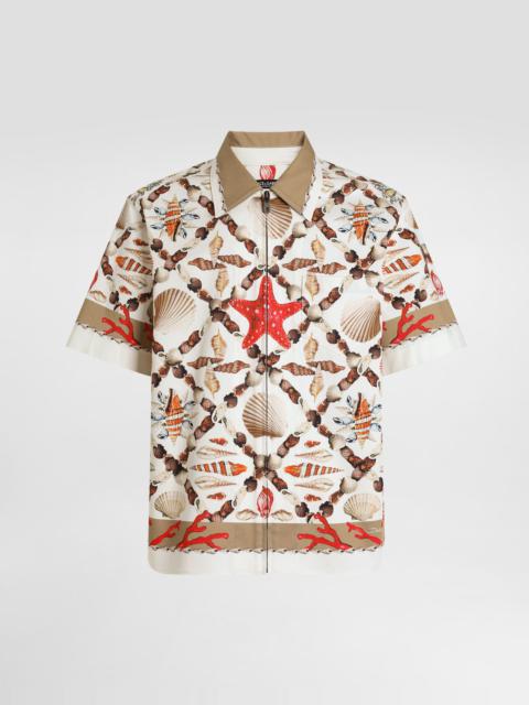 Shell-print stretch drill hawaii shirt