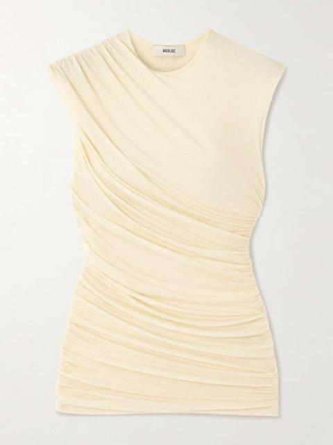 Ester ruched stretch-TENCEL™ Lyocell jersey tank Cream