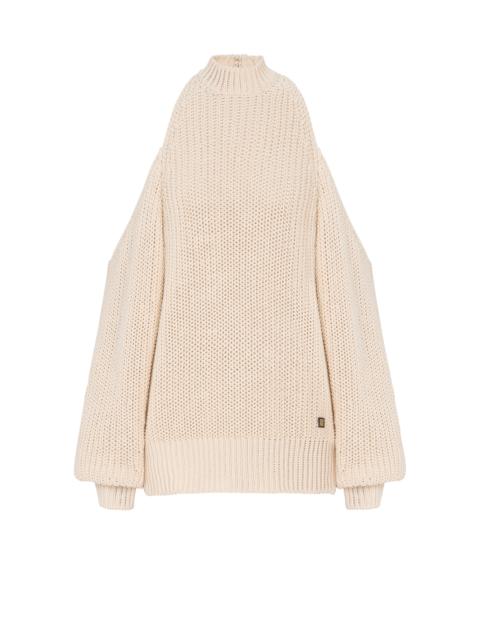 Cotton knit open-shoulder jumper