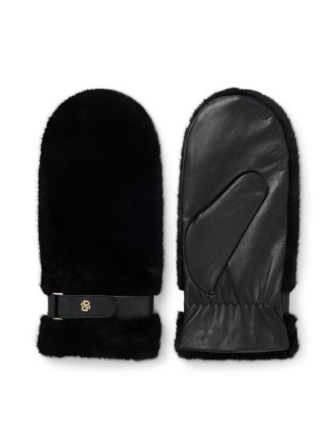 LEATHER MITTENS WITH FAUX-FUR TRIM
