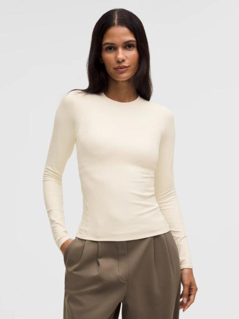 Wundermost Ultra-Soft Ribbed Nulu Crewneck Long-Sleeve Shirt