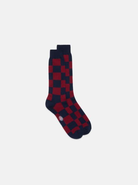 MADE-IN-ITALY NAVY & BURGUNDY CHECKERBOARD MID-CALF WOOL SOCKS