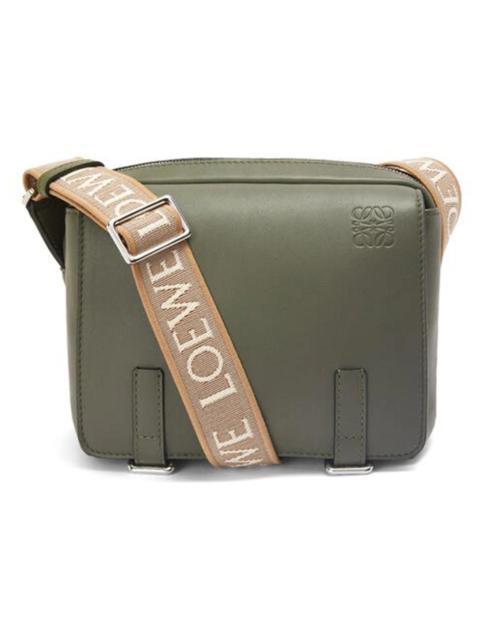 LOEWE Military Messenger Bag in Soft Grained Calfskin and Jacquard XS Khaki Green